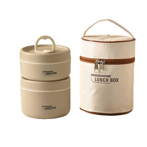 Portable Insulated Lunch Container Set, 2/3/4 Stackable Individual Stainless Steel Lunchboxes with Insulated Bag, Suitable for Work, Picnics and Camping (Brown, 2-Tier) - color: Brown, size: 2-Tier