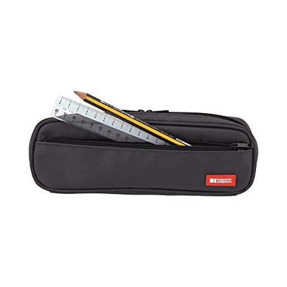 LIHIT LAB Large Capacity Zipper Long Pencil Case For School Office College, Big Capacity Pencil Bag Holder Adults Teen Boys Girls, Travel Cosmetics Storage, Jet Black (A7552-124) - color: Jet Black