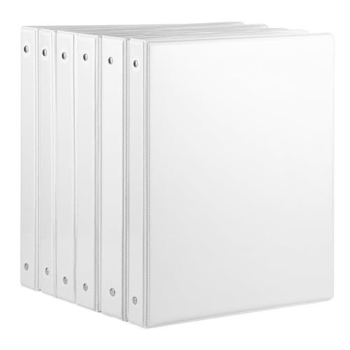 Thboxes 3 Ring Binder, 6 Pack 1 Inch Binder with 2 Interior Pockets & Clear View Overlay, Large Capacity, 1 Inch Binders 3 Ring, Round Ring Binders for Office, School, Home (White) - color: White