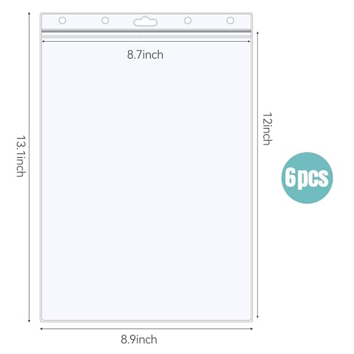 6 Pack 8.5" x 11" Resealable Zip Sheet Protectors, Waterproof Clear Rigid Plastic Sleeves for Documents, Photos, Certificates, and Wall Sign Displays, Heavy Duty Page Protectors