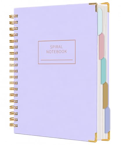 Hardcover Spiral Notebook with Tabs 8"x10" Large Spiral Lined Journals for Women with Dividers 240 Pages College Ruled Composition Notebook 5 Subject Notebook for Work, Back to School, Gifts, Purple - color: C-Purple, size: 8"×10"(B5)