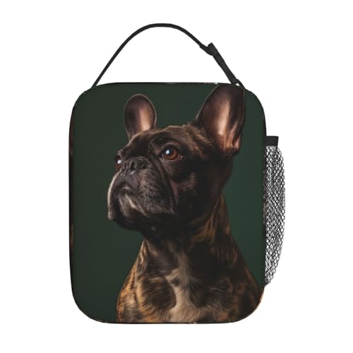 French Bulldog Insulated Lunch Box,Realistic Dog Portrait Reusable Tote Bag for Pet Lovers,Cute Puppy Design Lunchbag,Portable Cooler Lunchboxes for Work School Picnic Travel Gifts - color: Brindle French Bulldog