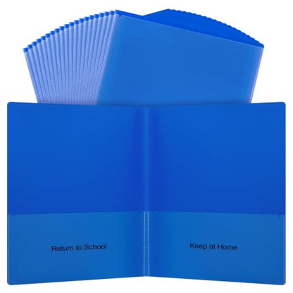 Apipi 24 Pcs Take Home Folders with Pockets for Elementary Students, Blue | Durable Kindergarten Parent-Teacher Communication Plastic Folders, Back to School Teacher Supplies for Classroom - color: Blue
