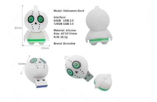128GB USB 3.0 Flash Drive Cartoon Novelty Halloween White Devil Memory Stick Silicone Rubber Pendrive - color: Halloweendevil, size: 128GB 3.0