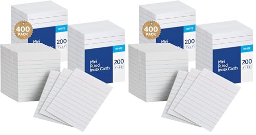 1InTheOffice Ruled Mini Index Cards 3 x 2.5, White Small Index Cards 2x3, 400/Pack (Pack of 2) - size: small (Pack of 2)