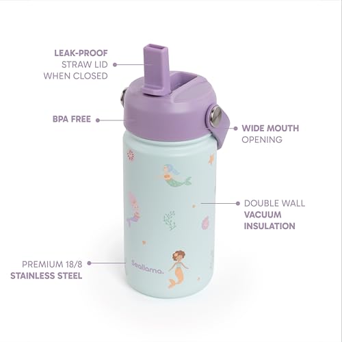Seallama. Kids Water Bottle -14 oz Stainless Steel Tumbler with Straw Lid, Vacuum Insulated Double Wall Travel Cup, Leak-Proof Reusable Drink Bottle for School & Everyday Hydration - color: Shell Yeah