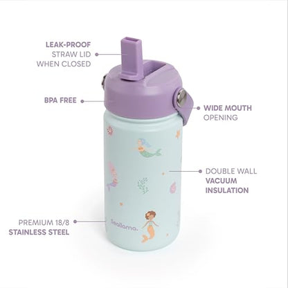 Seallama. Kids Water Bottle -14 oz Stainless Steel Tumbler with Straw Lid, Vacuum Insulated Double Wall Travel Cup, Leak-Proof Reusable Drink Bottle for School & Everyday Hydration - color: Shell Yeah