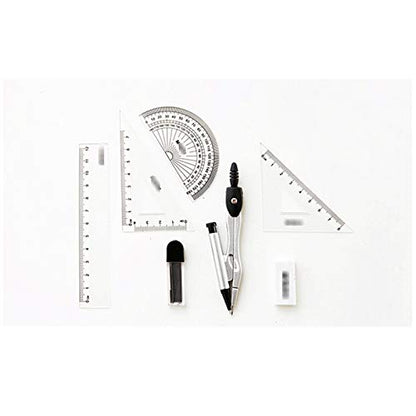 Circle Drawing Tool Circular Gauge Set Metal Compass Math Geometry Kit 7 Piece with Triangle Protractor for Exam