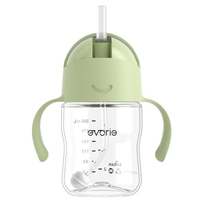 Evorie Tritan Weighted Straw Cup Baby Training Cup, Spill Proof, 7 Oz, 6M+ | BPA & BPS-Free, First learning cup, 360° drinking, Dishwasher safe, Durable Sippy Cup, Light Matcha - color: Light Matcha