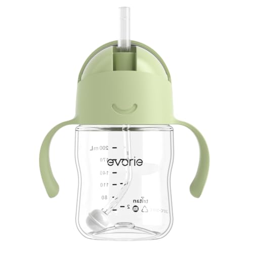 Evorie Tritan Weighted Straw Cup Baby Training Cup, Spill Proof, 7 Oz, 6M+ | BPA & BPS-Free, First learning cup, 360° drinking, Dishwasher safe, Durable Sippy Cup, Light Matcha - color: Light Matcha