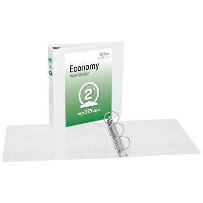 Office Essentials Economy View 3 Ring Binders, 2" Round Rings, 2.8" Spine, 375-Sheet Capacity, White Binders (12-Pack of 03428) - size: 2"