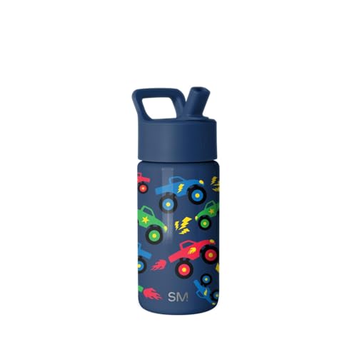 Simple Modern Kids Water Bottle with Straw Lid | 14oz Insulated Stainless Steel Kids Tumbler & Spill Proof Toddler Cup for School, Girls, Boys | Summit | Monster Truck Rally - color: -Monster Truck Rally, size: 14 Ounces