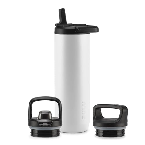 ZULU Base 24oz Stainless Steel Water Bottle with 3 Lids- Straw, Chug, Twist | Double Walled and Vacuum Insulated Metal Thermos | Fits Car Cupholder, Built in Carry Loop, Dishwasher Safe, White - color: White, style: 24oz