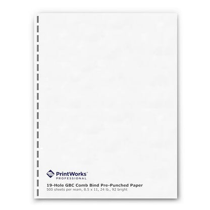 PrintWorks Professional GBC 19 Hole Comb Binding Pre-Punched Paper - Book Binding Printer Paper - Made in the USA - 500 Sheets - 8.5" x 11" - 24 lb - 92 Bright White (04329) - size: 24 lb, style: GBC, 19-Hole