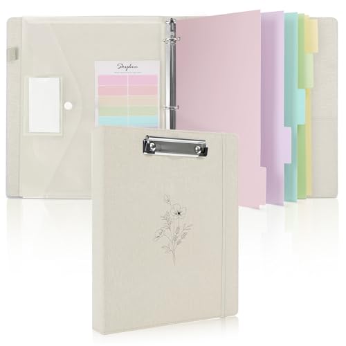 SKYDUE Clipboard Binder with Dividers,1 Inch 3 Ring Binder with Clipboard on Front for Organizer, Clipboard Folder with Pocket, Labels Office Supplies Beige - color: Beige