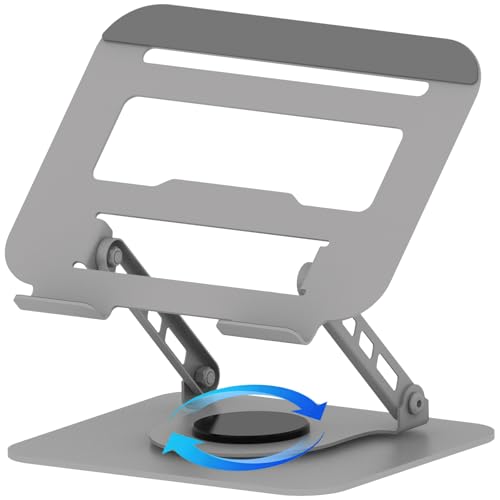 360 Rotation Laptop Stand, Multi-Angle Adjustable Laptop Holder Riser Stable Base Fully Foldable Easy to Storage and Portable Fit for MacBook Pro/Air HP 14 All Under 16” Devices (Silvery) - color: Silvery