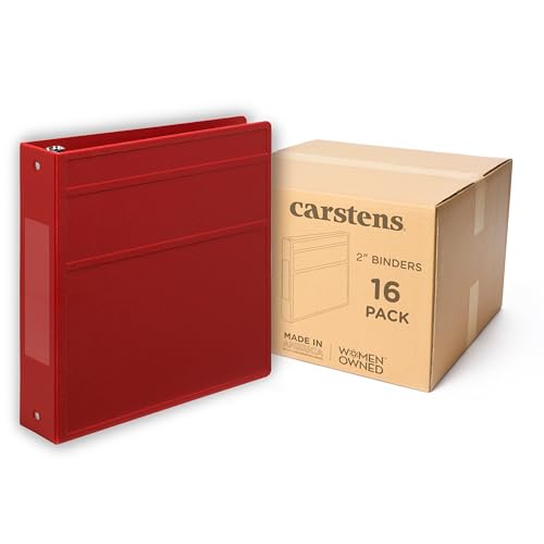 Carstens 2-Inch Heavy Duty 3-Ring Binder - Side Opening, Brick Red, Durable Plastic, No-Gap Rings, Waterproof Covers, No Pockets, Holds 300 US Letter Sheets, BPA-Free, Made in USA (2828-3R) Case of 16 - color: Red, size: Case of 16