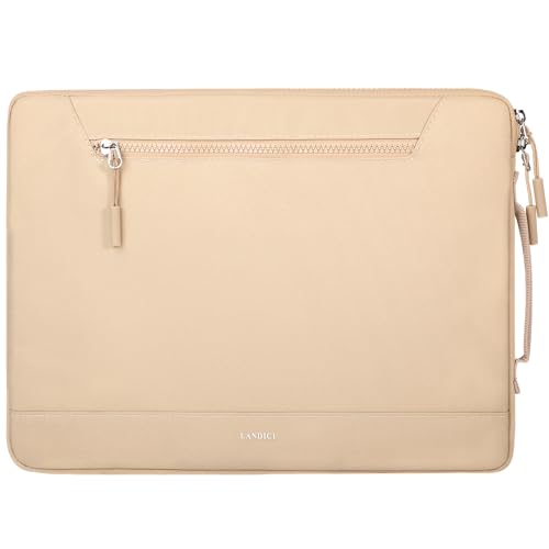 LANDICI 360°Protective Laptop Sleeve Case 15.6 16 Inch with Handle, Waterproof Slim Computer Cover Bag Compatible with MacBook Pro 16, Lenovo Yoga 7i 16, Asus vivobook 15, HP Acer Dell, Apricot - color: Apricot, size: 15.6-16 Inch