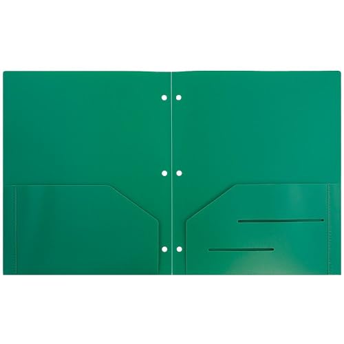 JAM PAPER Heavy Duty Plastic 3 Hole Punch Pocket Folders - Extra Tough School Folders - Green - 6/Pack - color: Green, size: 6 Per Pack