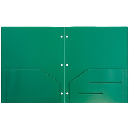 JAM PAPER Heavy Duty Plastic 3 Hole Punch Pocket Folders - Extra Tough School Folders - Green - 6/Pack - color: Green, size: 6 Per Pack