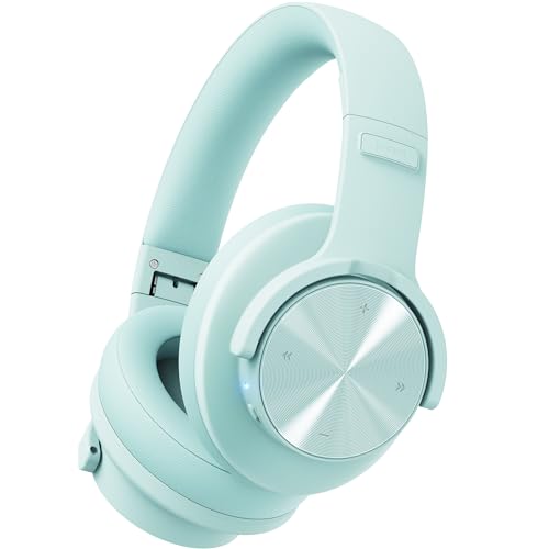 Picun B8 Bluetooth Over Ear Headphones, 120H Playtime with 3 EQ Modes, Low Latency, Hands-Free Calls, Deep Bass for Travel, Home, Office & PC (Cyan) - color: Cyan