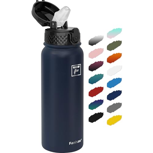 Fanhaw 20 Oz Kids Insulated Stainless Steel Water Bottle with Straw Lid, Leakproof & Anti-Dust Everyday Use Bottle for School, Women & Men, Back to School Essentials (Navy Blue) - color: Navy Blue, style: 20 Ounces