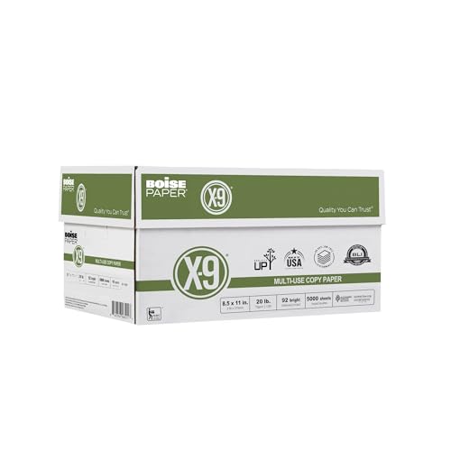 Boise X-9 Multi-Use Printer & Copy Paper, 10 Reams, White, Letter (8.5in x 11in), 5000 Sheets Per Case, 20 Lb, 92 Brightness - size: 10 Reams (5000 Sheets), style: 8.5 x 11, 20 lb.