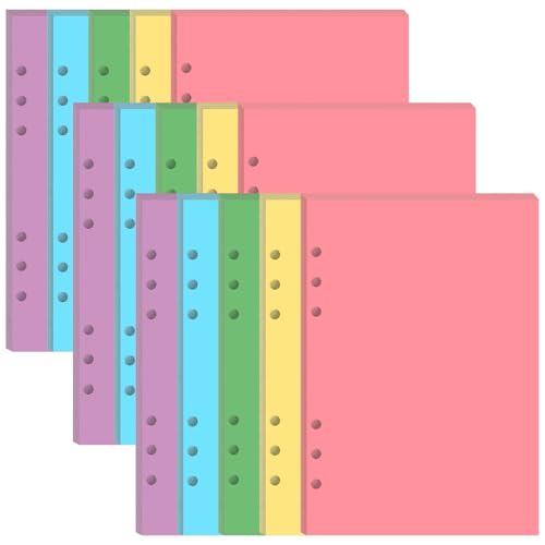 (3-Pack) 6-Hole Punched Blank Paper for A5 Binders - 300 Sheets/600 Pages Blank Paper Refills, Per Color 60 Sheets, Colorful Printer Papers, 5.8" x 8.25" - size: 3-Pack, style: 6-Hole