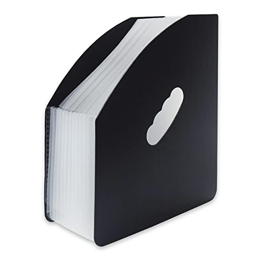 SAYEEC Rainbow Expanding File Holder Standing A4 Vertical Mini Files Organizer Magazine Basket Desktop 13 Pockets Book Folder with Handle for Students Examination Paper Bills Office Study - color: 13 Pockets - Black