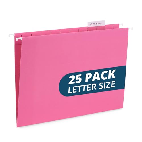 Blue Summit Supplies 25 Pink Hanging File Folders Letter Size, Reinforced Hanging File Folders Pink, Designed for Home and Office Color Coded Organization - color: Pink