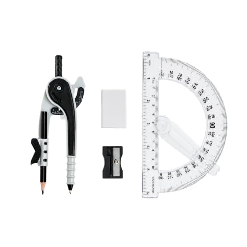 Vobou Compass and Protractor Set, 6 Inch Protractor with Swing Arm (Black) | Compasses for Math for Drafting, Sharpener, Eraser and 180 Degree 6 Inch Clear Protractor, Easy Grip, School Supplies - color: Black