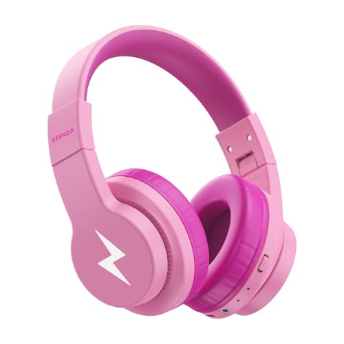seenda Kids Bluetooth Headphones, JCH-01 Kids Wireless Headphones for School, 85/94dB Volume Limited, 45H Playtime, 3 Lighting Modes, Built-in Mic Headset with Aux Cord for iPad,Pink - color: Pink