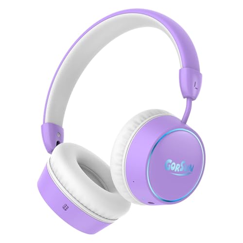 Kids Bluetooth Headphones, 85dB Volume Limited, 68 Hours Playtime, Bluetooth 5.4, Colorful LED Lights Toddler Headphones Wireless with Microphone, Birthday Gift for 1-13 Year Olds (Purple)