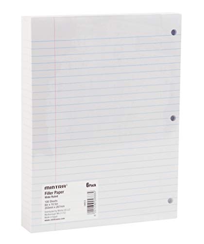 Mintra Office Filler Paper (Wide Ruled, 600 Sheets (6pks of 100)) - color: Wide Ruled, size: 600 Sheets (6pks of 100)