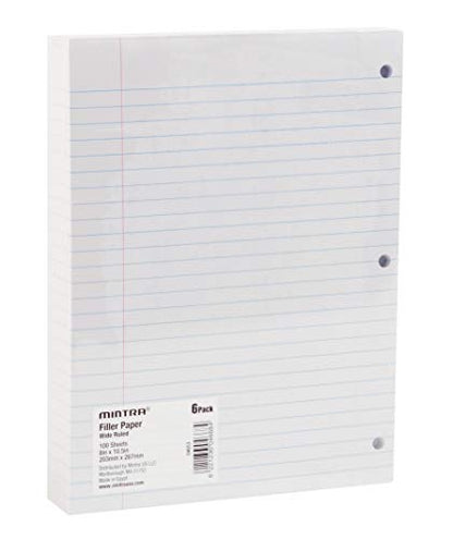 Mintra Office Filler Paper (Wide Ruled, 600 Sheets (6pks of 100)) - color: Wide Ruled, size: 600 Sheets (6pks of 100)