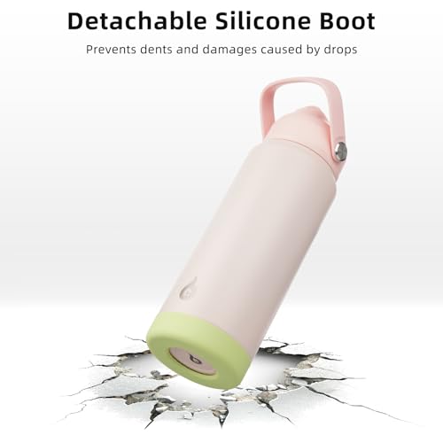 BJPKPK Insulated Water Bottle with Straw Lid, 18oz Thermo Water Bottles, Flex Handle & Non-slip Boot, BPA Free Leak Proof Stainless Steel Metal Thermo, Tumblers, Cups,Pearl Pink - color: Pearl Pink, size: 18 Ounces