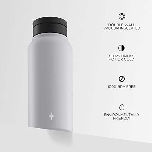 JoyJolt Triple Insulated Water Bottle with Straw Lid AND Flip Lid! 32oz Large Water Bottle, 12 Hour Hot/Cold Vacuum Insulated Stainless Steel Bottle. BPA-Free Leakproof Water Bottles - Thermos Bottle - color: Matte White, size: 32 Ounces
