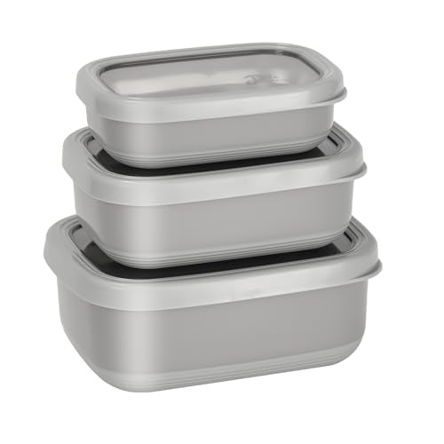 Lille Home Leak Proof Salad Container Stainless for Lunch - Snack Containers Steel - Ideal for Educational Settings & Daycare - Nesting Trio with Silicone Lids - 47oz+30oz+16oz - Grey - color: grey