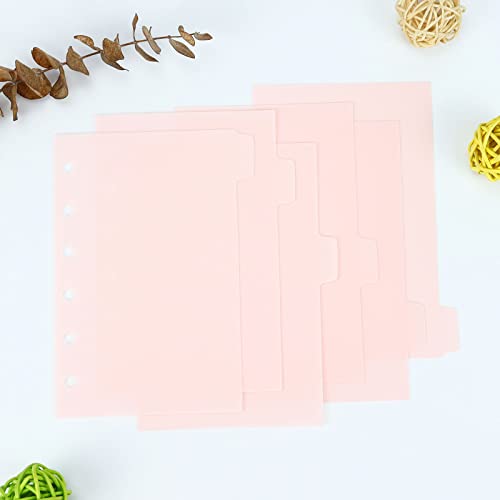 A7 Dividers 6 Holes Durable Plastic Binder Dividers with 6 Tabs, Transparent Writable and Erasable File Page Separators for Loose Leaf Ring Binders, Notebooks (Pink - 2 Sets with Stickers)