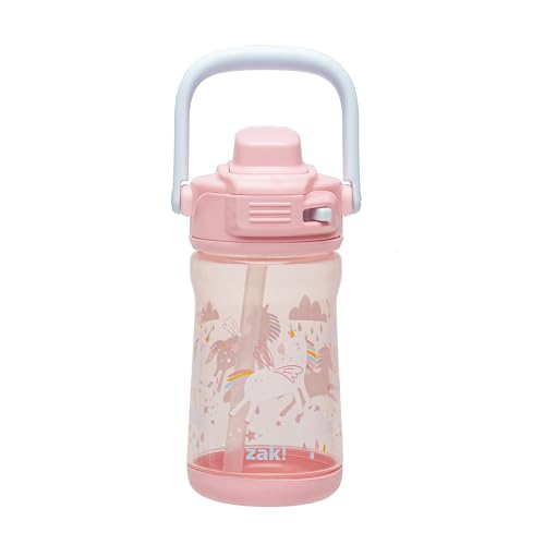 Zak Designs Beacon Kid Water Bottle for Travel or At Home, 12oz Plastic is Durable and Leak-Proof with Liquid Lock Spout, Cover, Carry Handle, Protective Base (Unicorn) - color: Unicorn