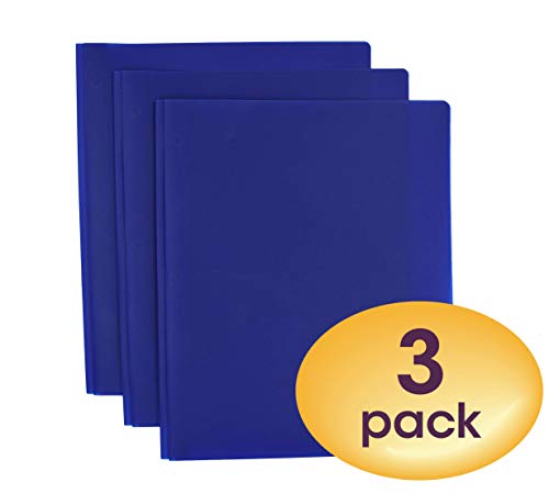 Smead Poly Two-Pocket Folder, Three-Hole Punch Prong Fasteners, Letter Size, Blue, 3 per Pack (87731) - color: Blue
