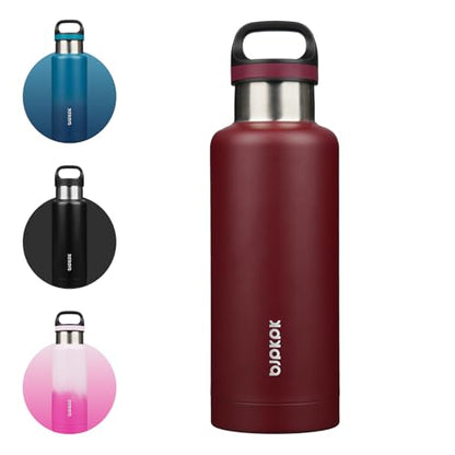 BJPKPK Insulated Water Bottle 32OZ Stainless Steel Water Bottle with Handle Double Walls Vacuum Insulated BPA Free Flask, Deep Red - color: Deep Red, size: 32 Ounces