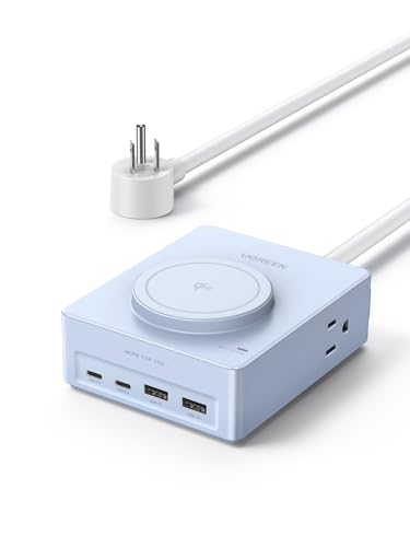 UGREEN Power Strip with 4 Power Outlets, 15w Wireless Charger, 20W PD3.0 USB C Fast Charging, 2 USB-C Ports, 2 USB A Ports, Desk Charging Station for Office, Conference, Home Use