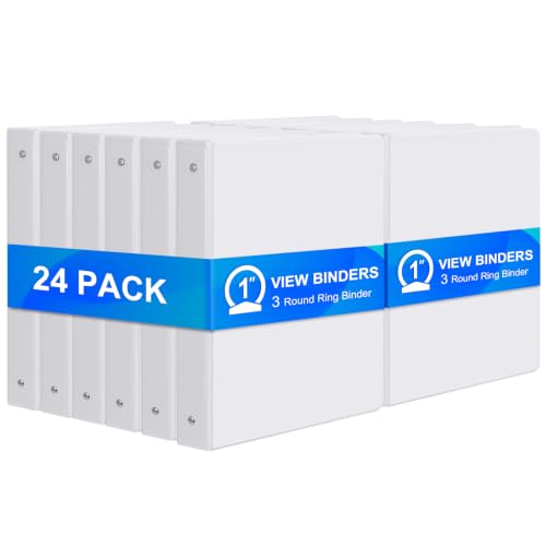 ViVin 1 Inch Binders 3 Ring, Sturdy 3 Ring Binder, 24 Pack Bulk, White | PVC-Free, Fits 200 Sheets of 8.5'' x 11'' Paper, Clear View Cover, 2 Interior Pockets, Office Home School Use - color: White, size: 1 Inch, style: 24 Pack