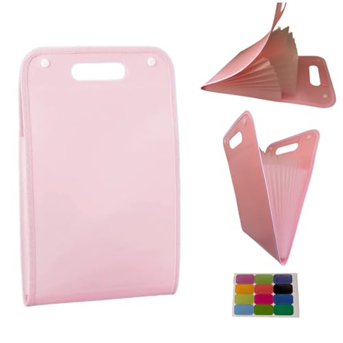 Vertical Accordion File Folder,13 Pockets Expanding File Organize with Labels,A4 Letter Size Paper Document Receipt Organizer Accordion Filing Folder for Classroom, Home,Office.(Pink) - color: Pink