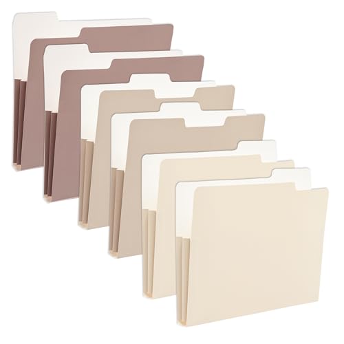 Y YOMA 6 Pack Extra Capacity File Folders Letter Size Accordion Decorative File Folder Cute Pretty Colored Filing Folder File Organizers for Office School Home Desktop with 1/3-Cut Tab, Mocha Color - color: Mocha Color, size: Letter Size - 6 Pack( Accordi