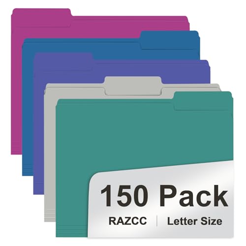 File Folder, RAZCC 150 Pack 1/3 Cut Tab File Folders Letter Size, Colored File Folders for Office Classroom Use, Colored Folders with Tabs, Assorted 5 Colors - color: Assorted 5 Dark Colors