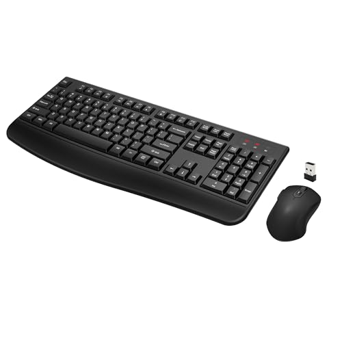 Wireless Keyboard and Mouse Combo, Full-Sized 2.4GHz Wireless Keyboard with Comfortable Palm Rest and Optical Wireless Mouse for Windows, Mac OS PC/Desktops/Computer/Laptops (Black) - color: Black