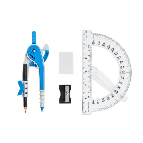 Vobou Compass and Protractor Set, 6 Inch Protractor with Swing Arm (Blue) | Compasses for Math for Drafting, Sharpener, Eraser and 180 Degree 6 Inch Clear Protractor, Easy Grip, School Supplies - color: Blue