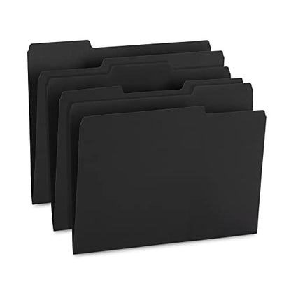 Blue Summit Supplies 100 Black File Folders, Letter Size, 1/3 Cut Tab, 11pt | Durable 11pt black paper, 1/3 cut tabs, holds letter size documents, home and office color coded filing - color: Standard Black